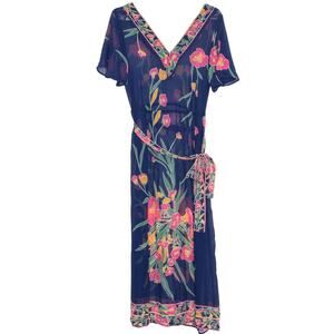 Show Me Your Mumu Womens Dress Swimsuit Cover Up Floral Sheer Blue Size Small BD